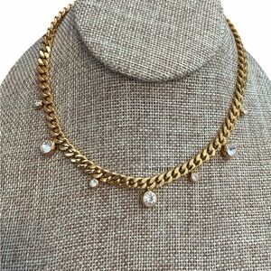 Diamond & gold waterproof stainless steel gold plated statement necklace